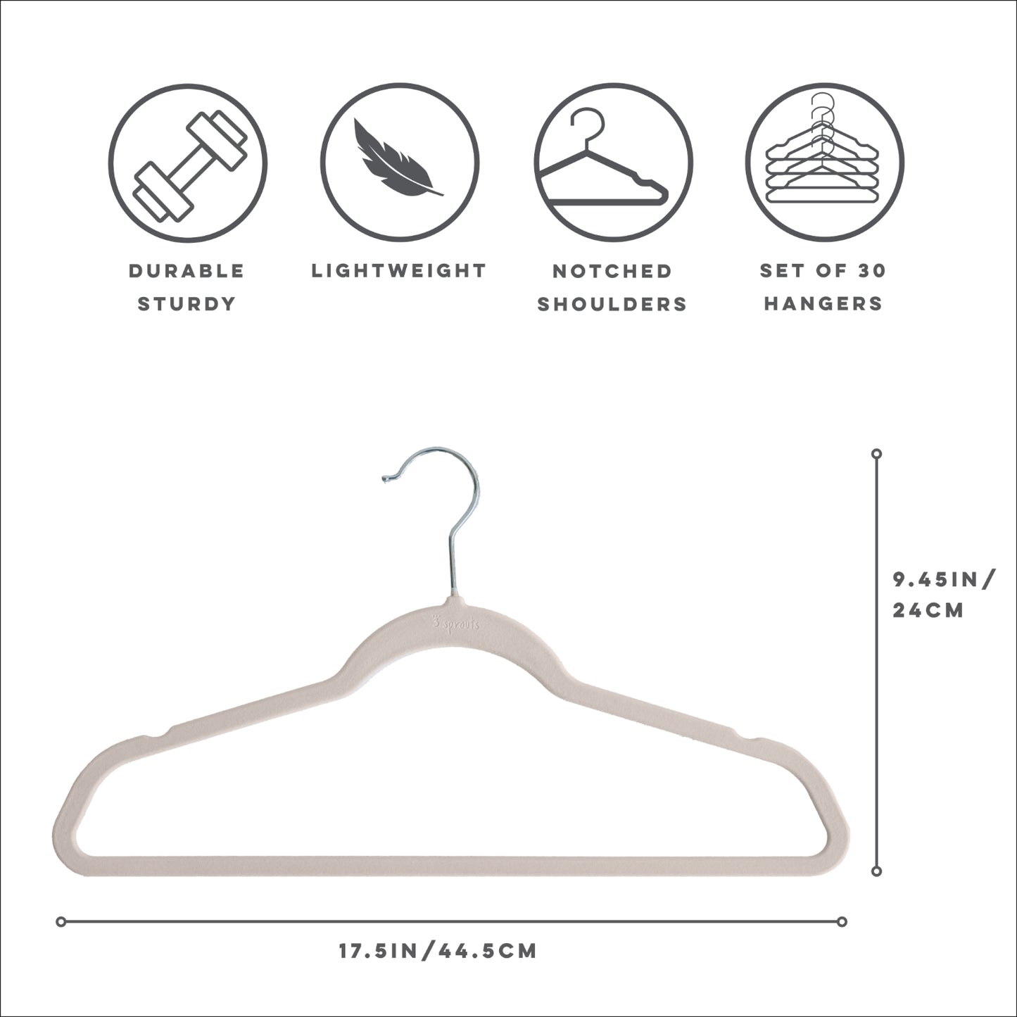 cream adult velvet non-slip hangers (30 per set)