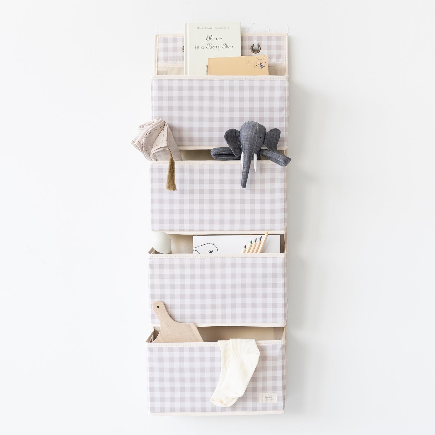 Gingham Beige Recycled Fabric Over the Door Organizer