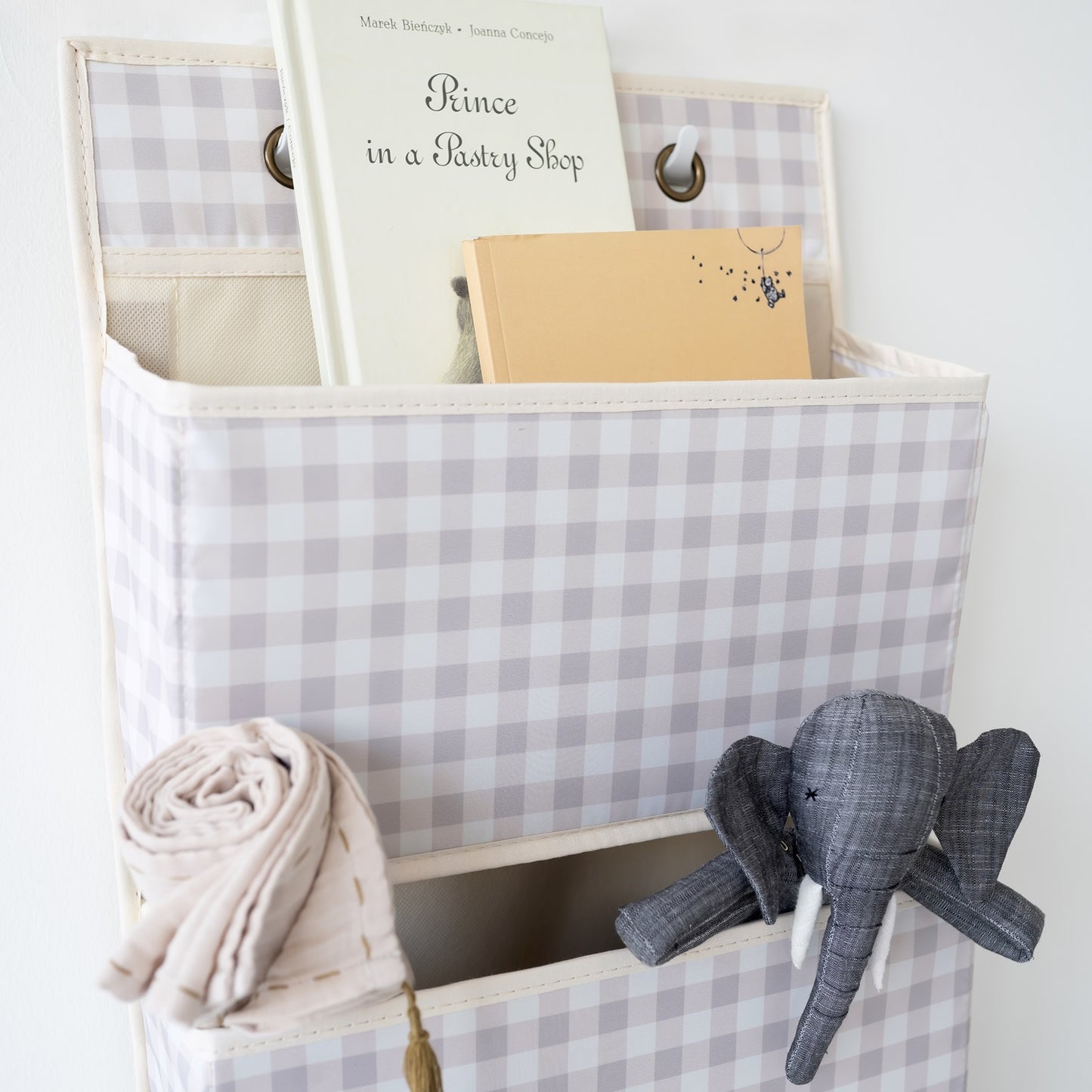 Gingham Beige Recycled Fabric Over the Door Organizer