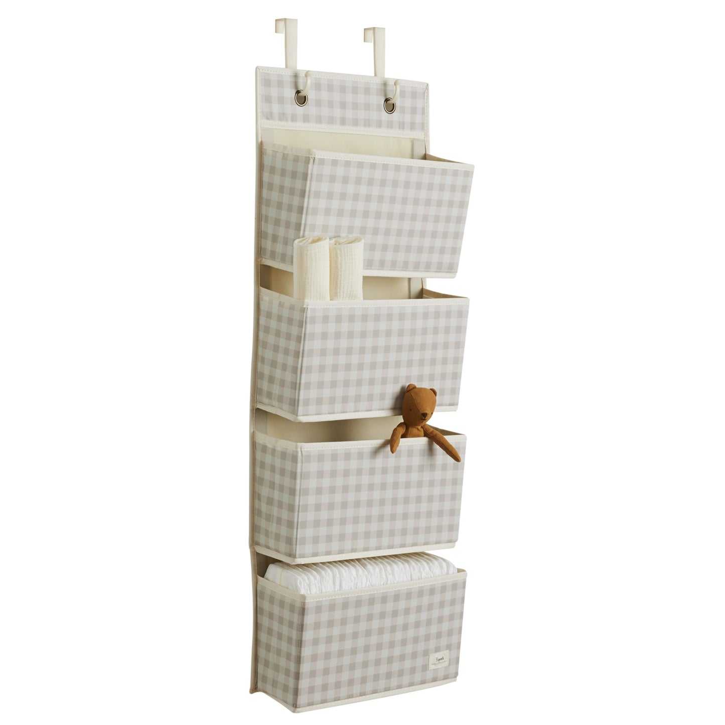 Gingham Beige Recycled Fabric Over the Door Organizer