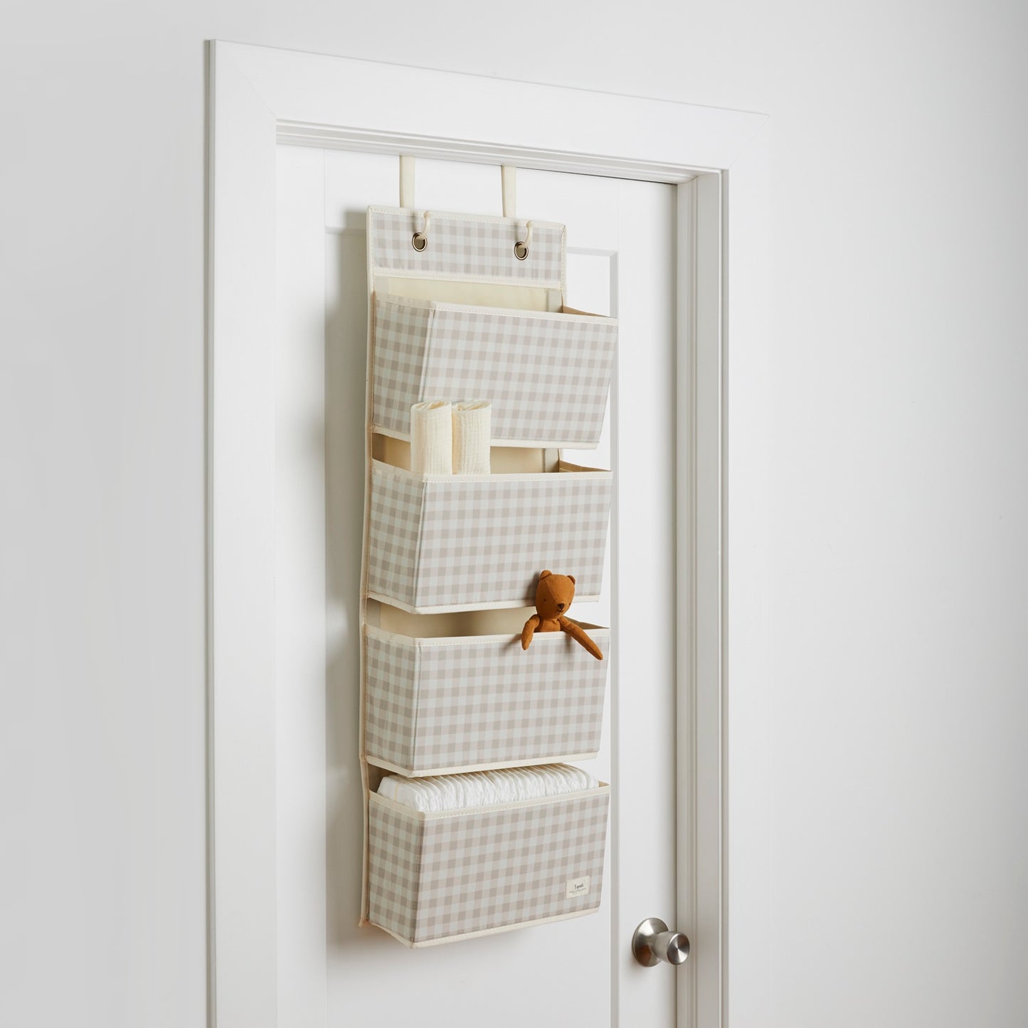 Gingham Beige Recycled Fabric Over the Door Organizer