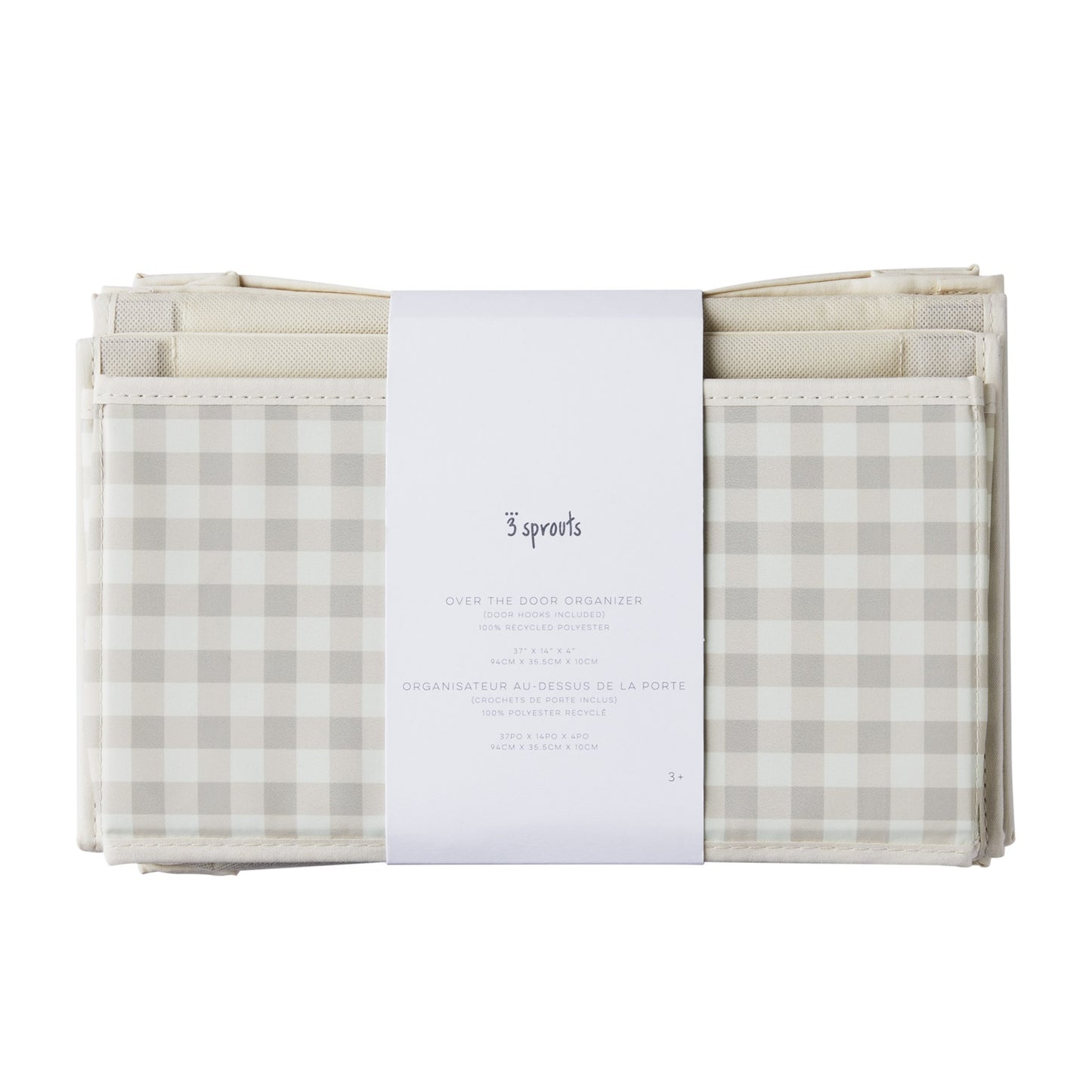 Gingham Beige Recycled Fabric Over the Door Organizer