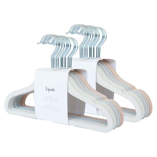 assorted velvet non-slip hangers (30 per set) - cream/gray/hazelnut