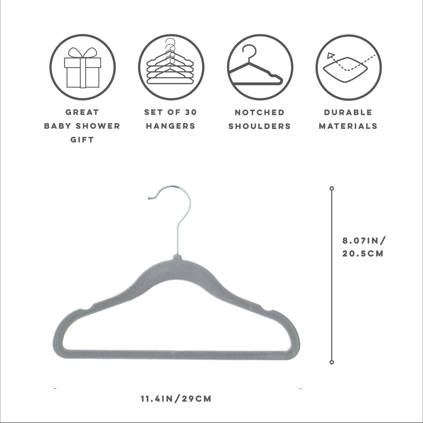 dark gray velvet non-slip hangers (30 per set) for children/baby