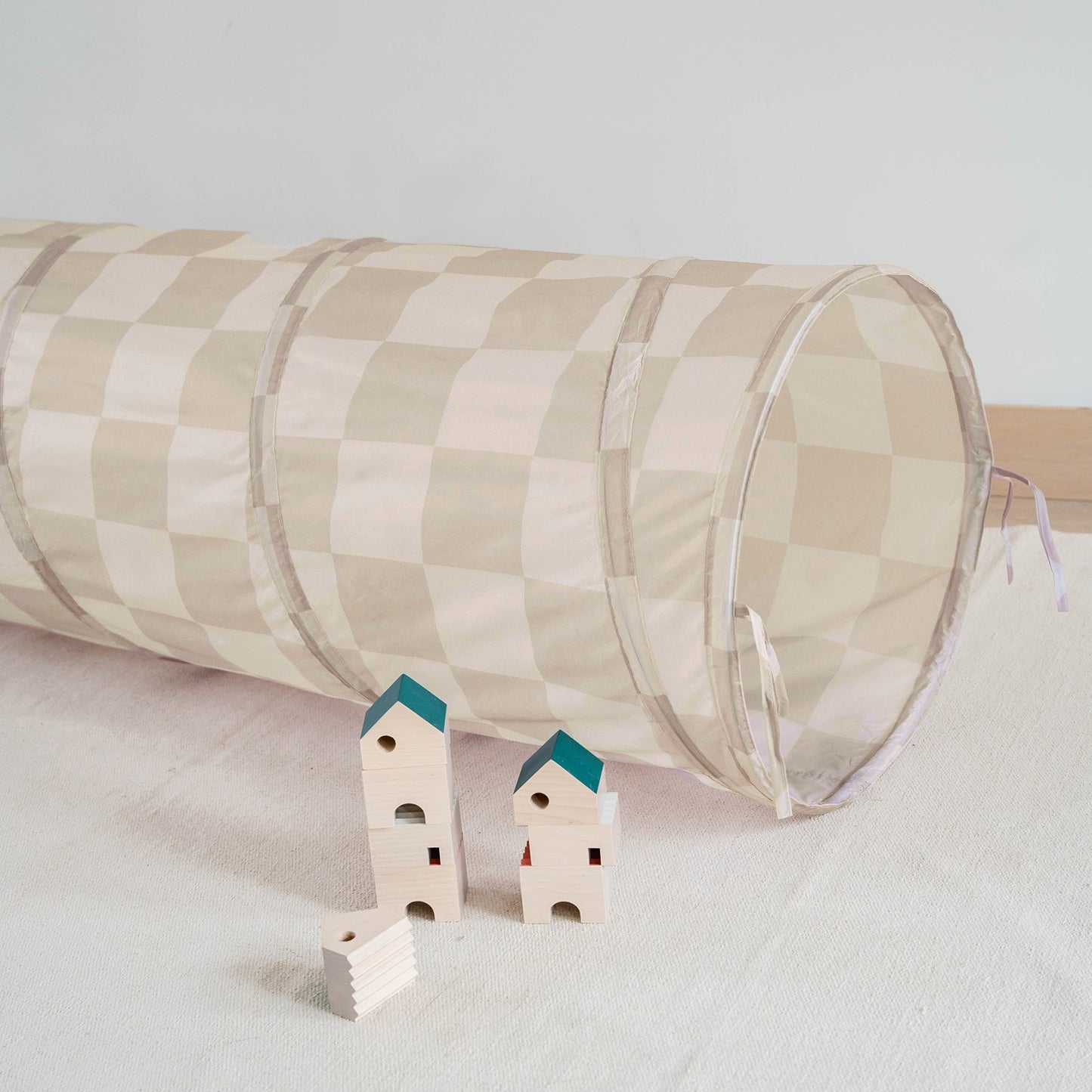checkerboard beige recycled fabric play tunnel