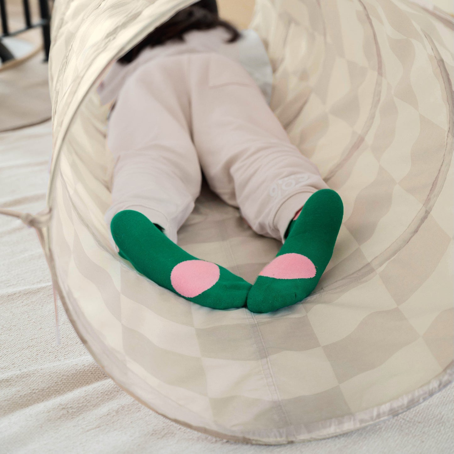 checkerboard beige recycled fabric play tunnel