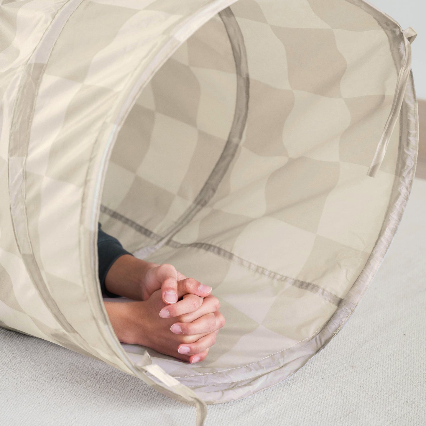 checkerboard beige recycled fabric play tunnel