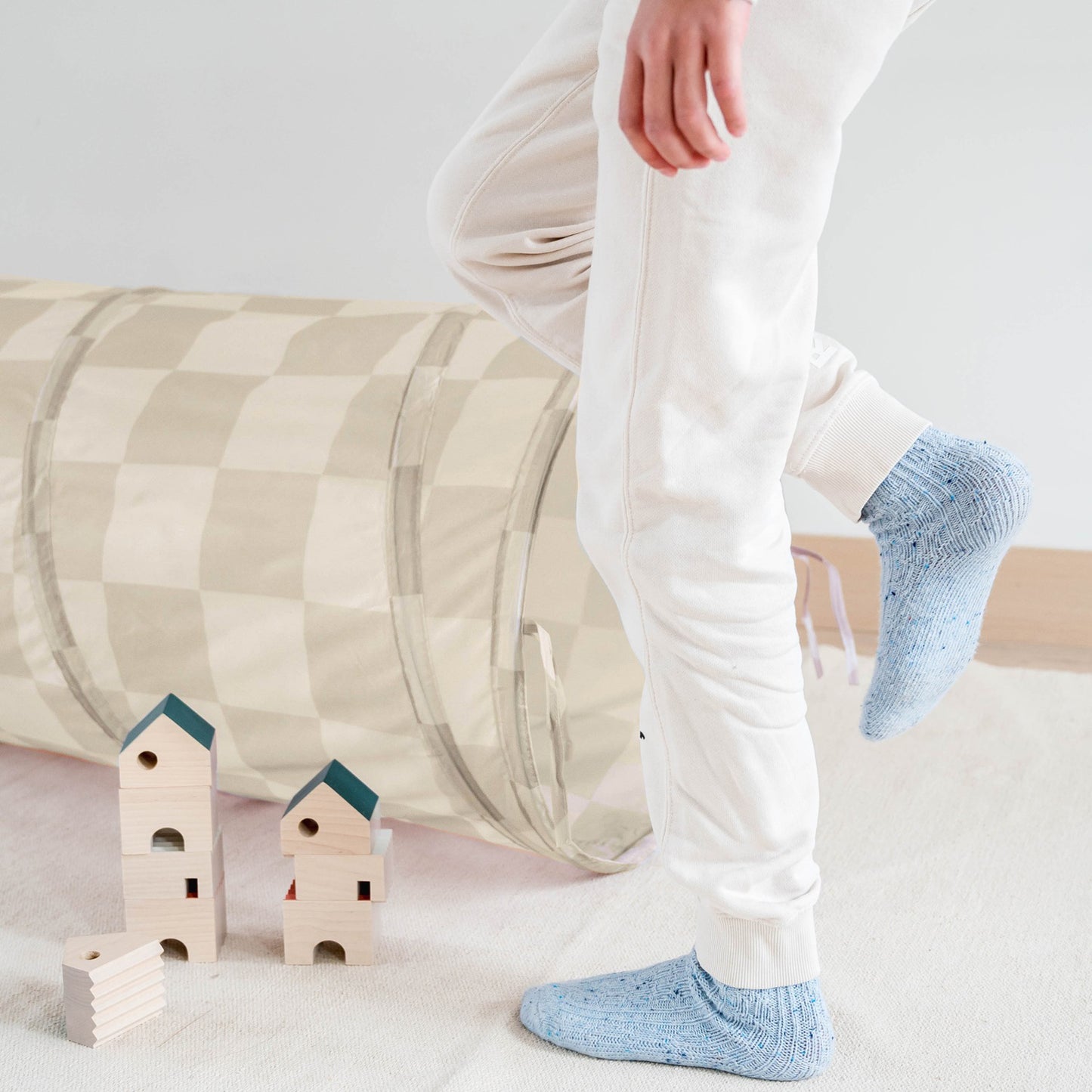 checkerboard beige recycled fabric play tunnel