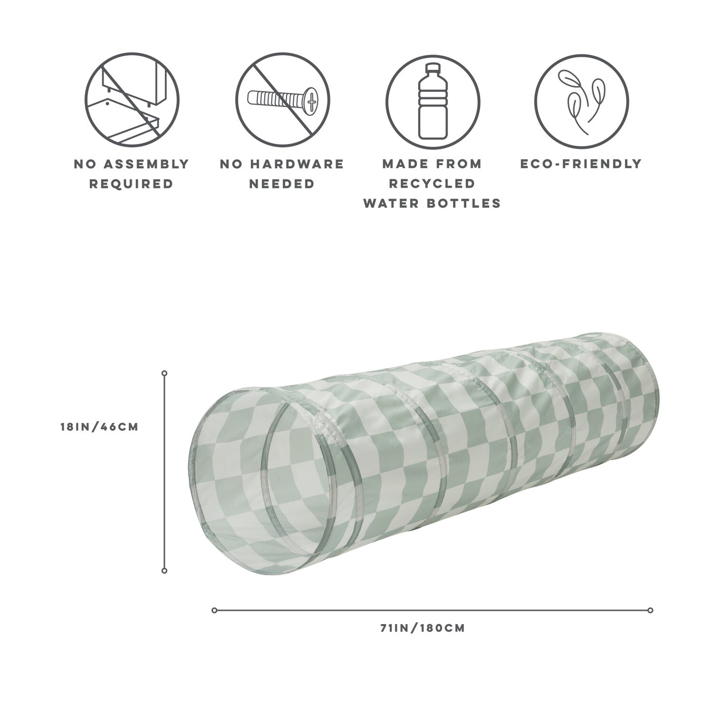 checkerboard green recycled fabric play tunnel