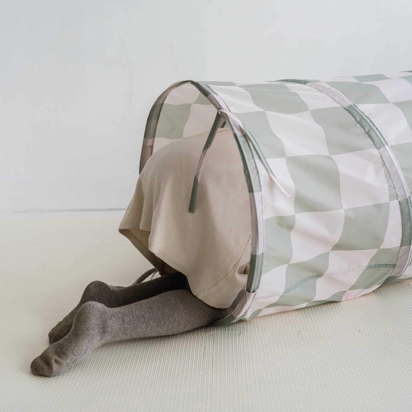 checkerboard green recycled fabric play tunnel