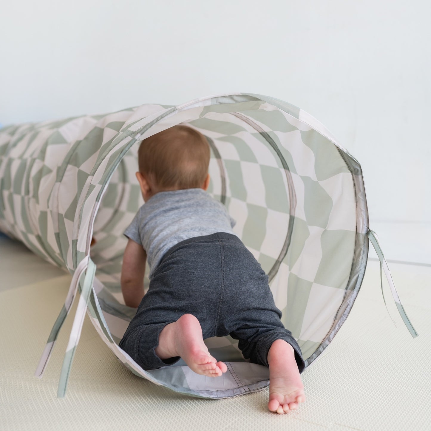 checkerboard green recycled fabric play tunnel