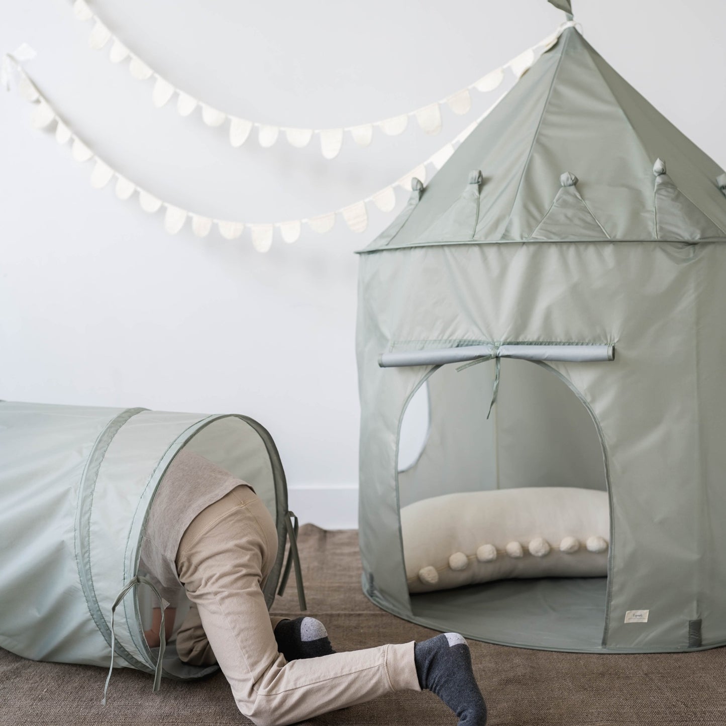 green recycled fabric play tunnel