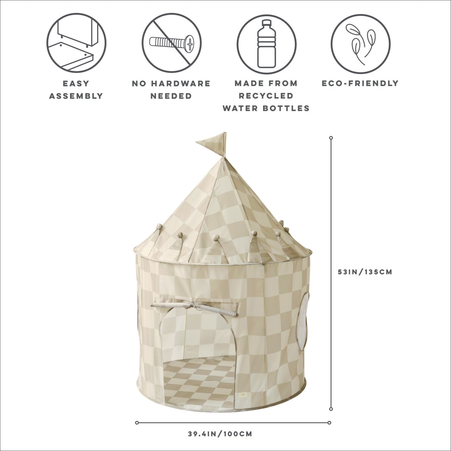 checkerboard beige recycled fabric play tent