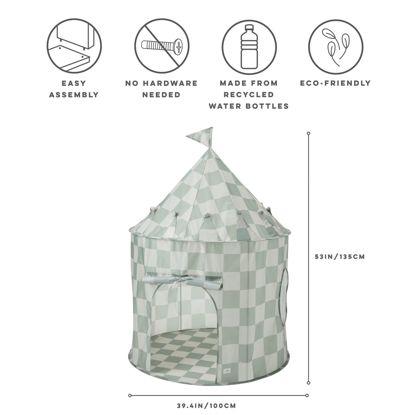 checkerboard green recycled fabric play tent