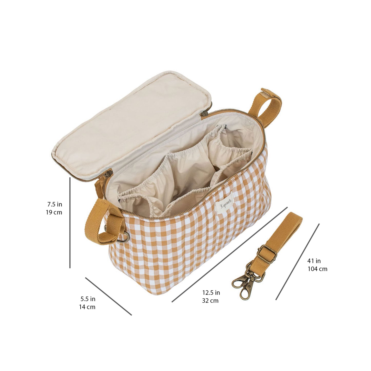 gingham mustard print quilted stroller organizer