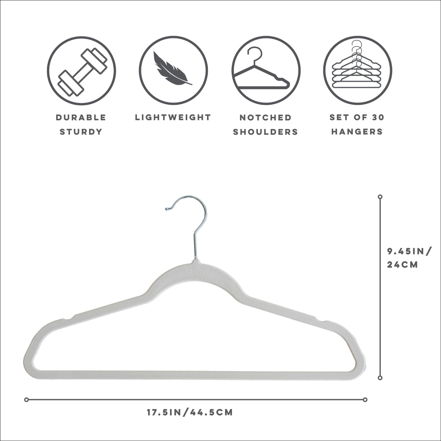 gray adult velvet non-slip hangers (30 per set)