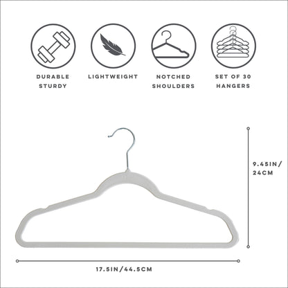 gray adult velvet non-slip hangers (30 per set)