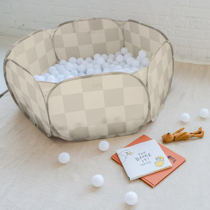 checkerboard beige recycled fabric ball pit