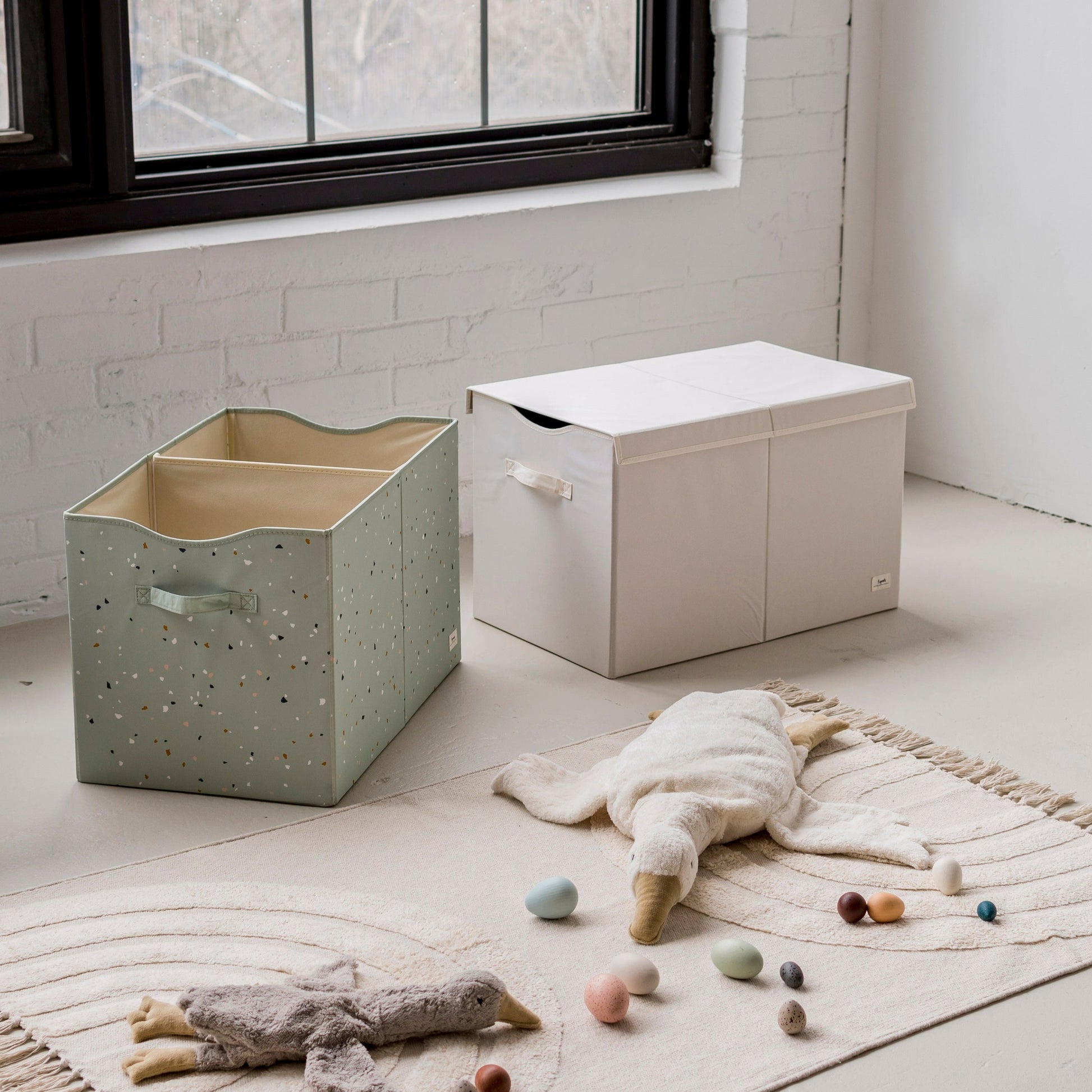 cream recycled fabric folding storage chest – - Main Image