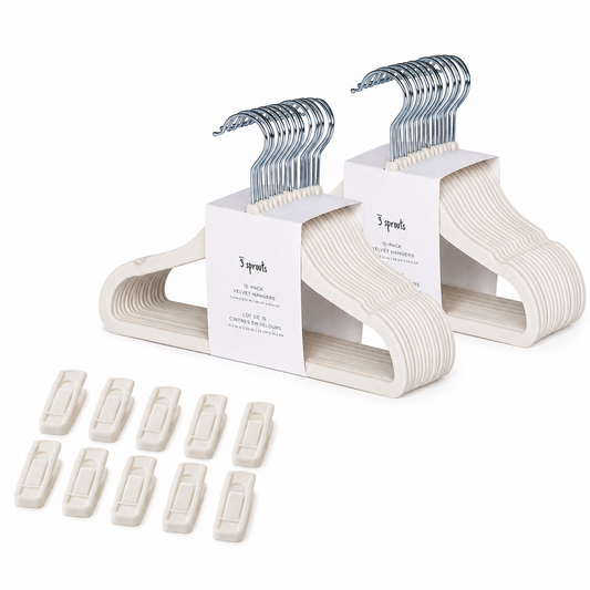cream velvet non-slip hangers (30 per set) with 10 clips for children/baby