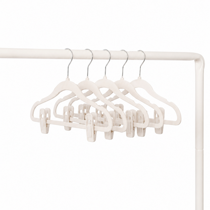 cream velvet non-slip hangers (30 per set) with 10 clips for children/baby