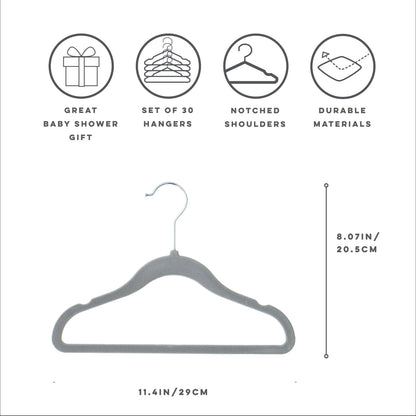 dark gray velvet non-slip hangers (30 per set) for children/baby