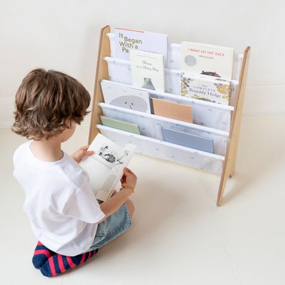 ivory blueberry recycled fabric book rack