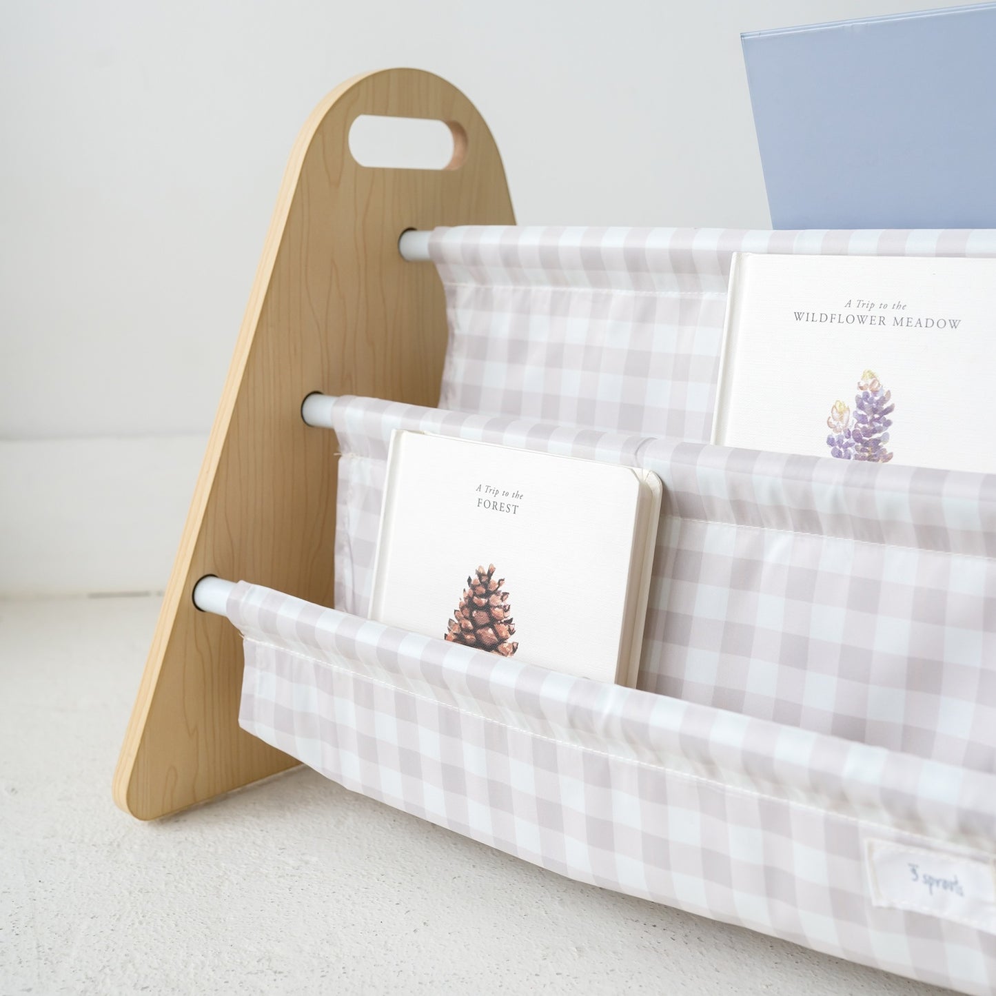 gingham beige double-sided portable book rack