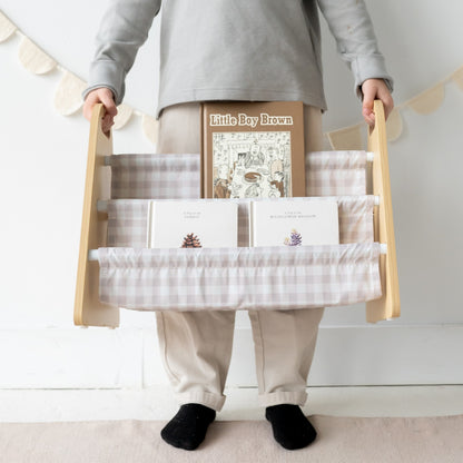 gingham beige double-sided portable book rack