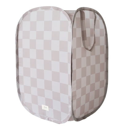 Checkerboard Beige Recycled Fabric Pop-Up Laundry Hamper