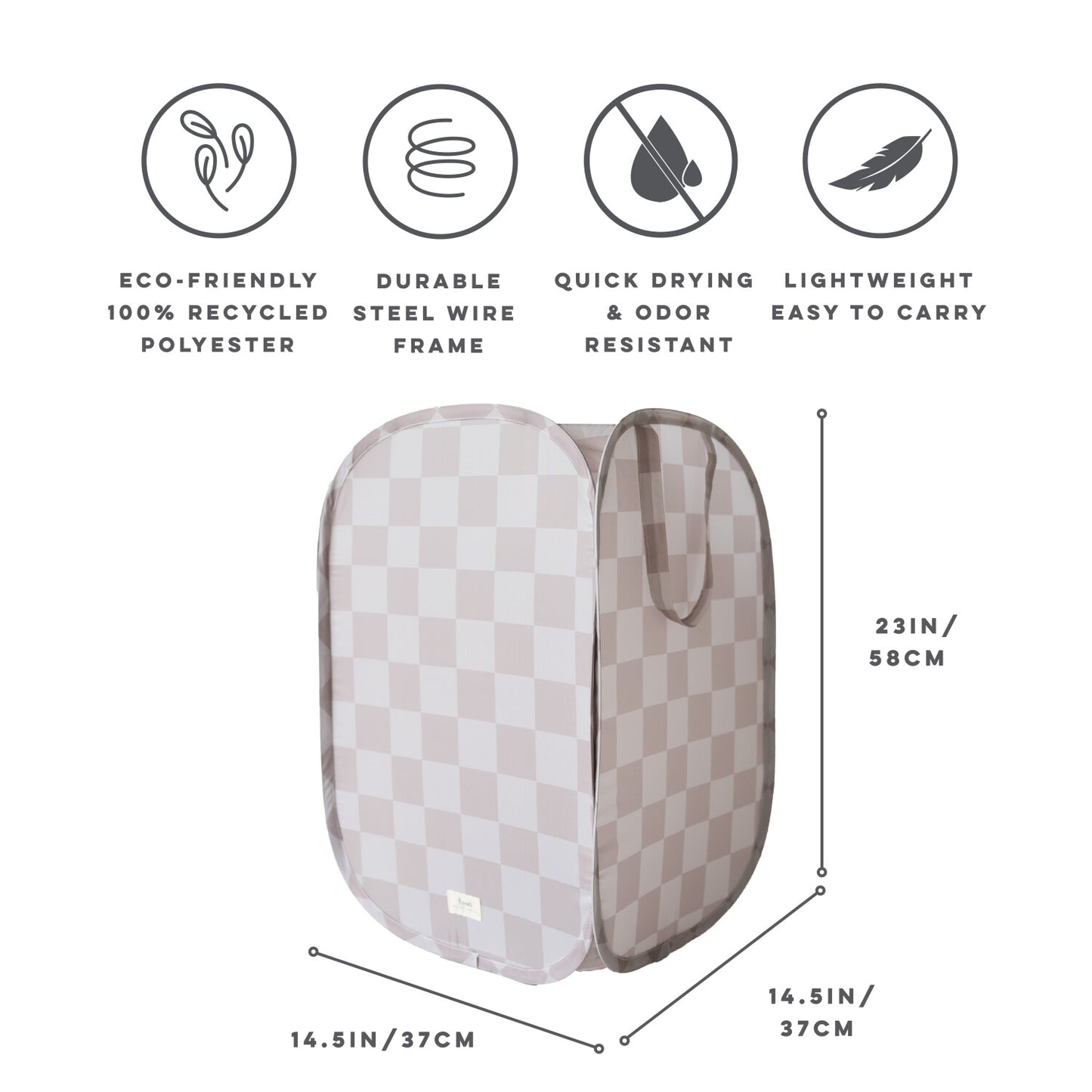 Checkerboard Beige Recycled Fabric Pop-Up Laundry Hamper