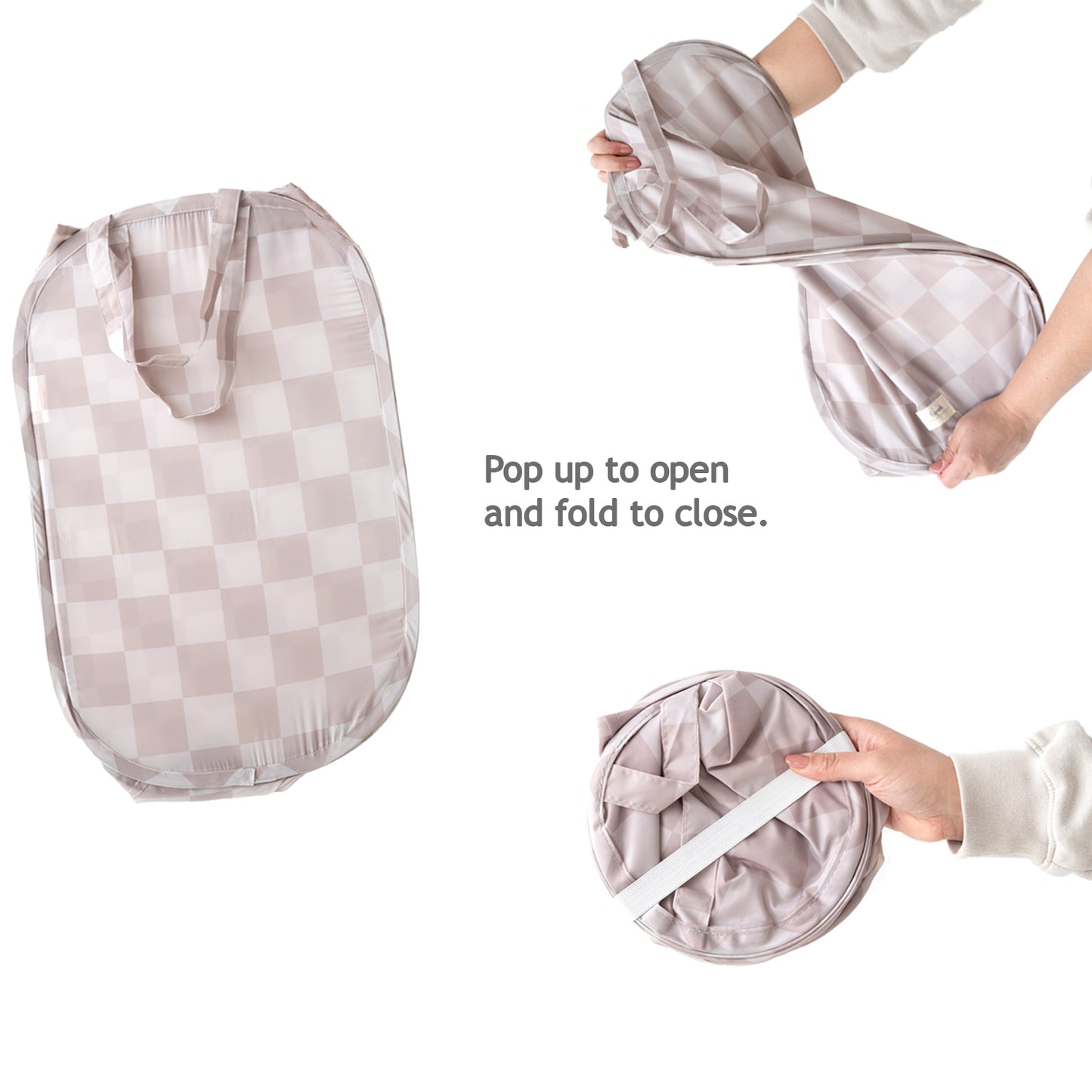 Checkerboard Beige Recycled Fabric Pop-Up Laundry Hamper