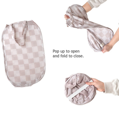 Checkerboard Beige Recycled Fabric Pop-Up Laundry Hamper