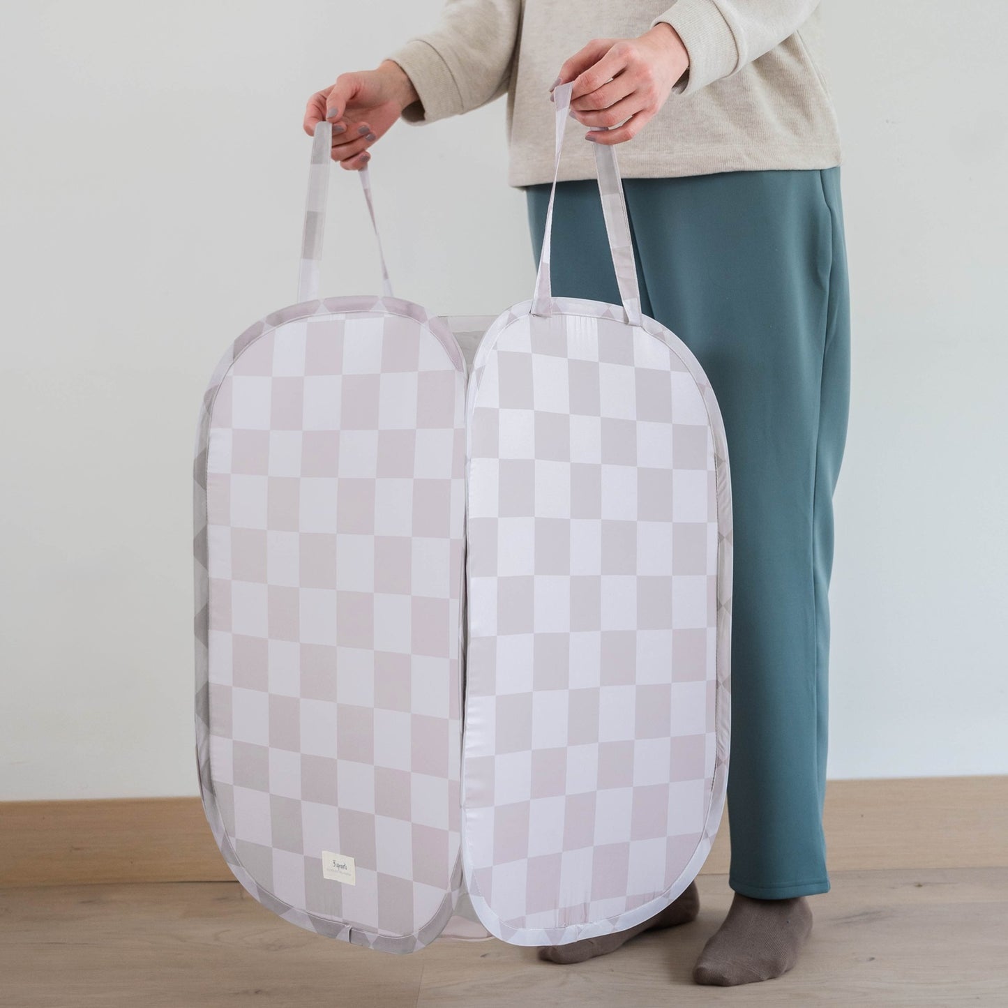 Checkerboard Beige Recycled Fabric Pop-Up Laundry Hamper
