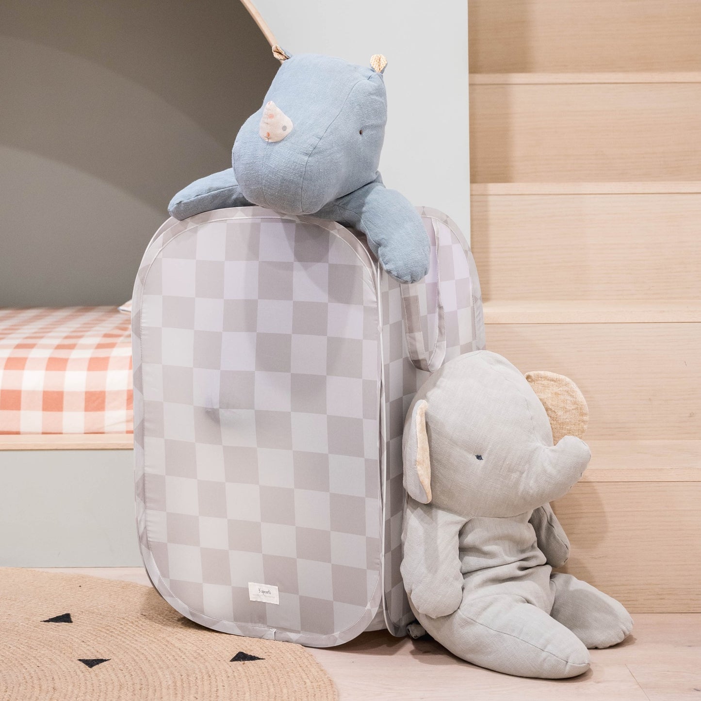 Checkerboard Beige Recycled Fabric Pop-Up Laundry Hamper