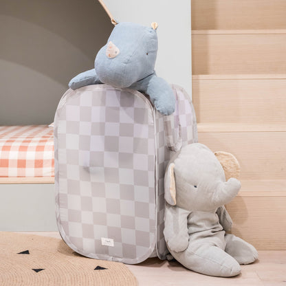 Checkerboard Beige Recycled Fabric Pop-Up Laundry Hamper