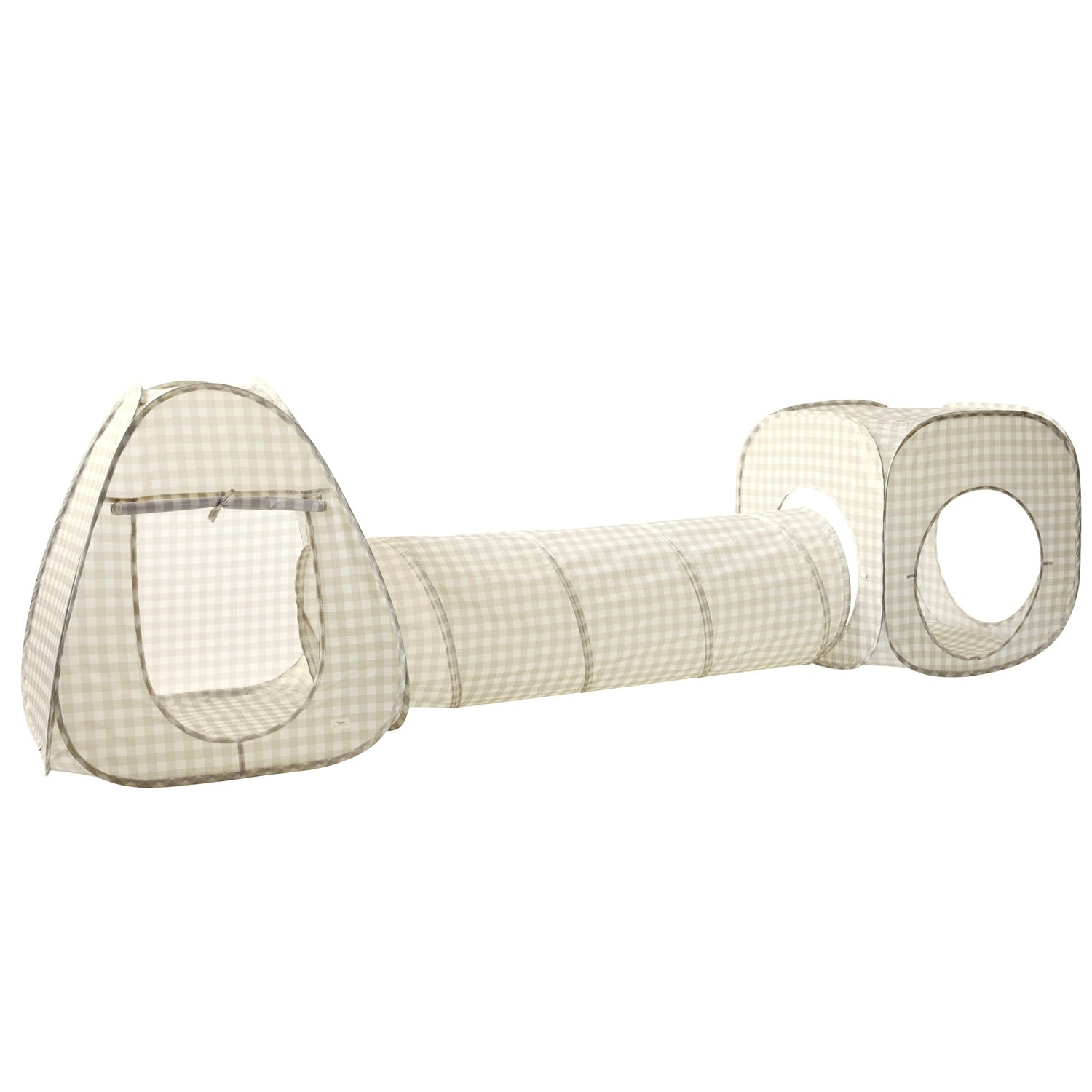 Gingham Beige Recycled Fabric 3-in-1 Play Tent & Tunnel Set