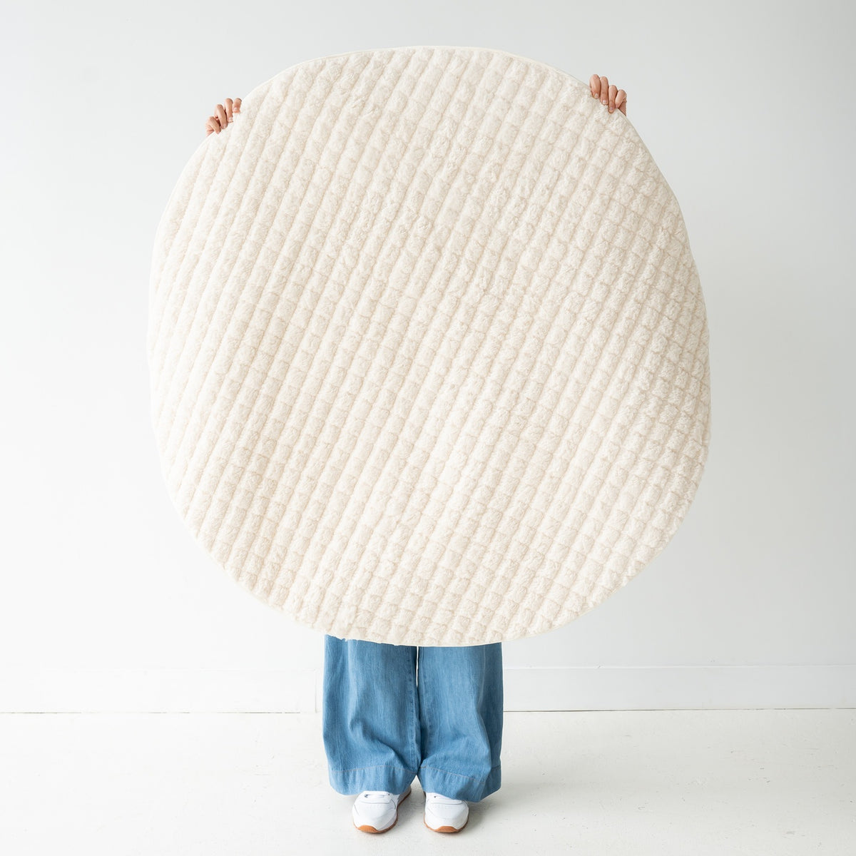 cream quilted teddy fleece round play mat