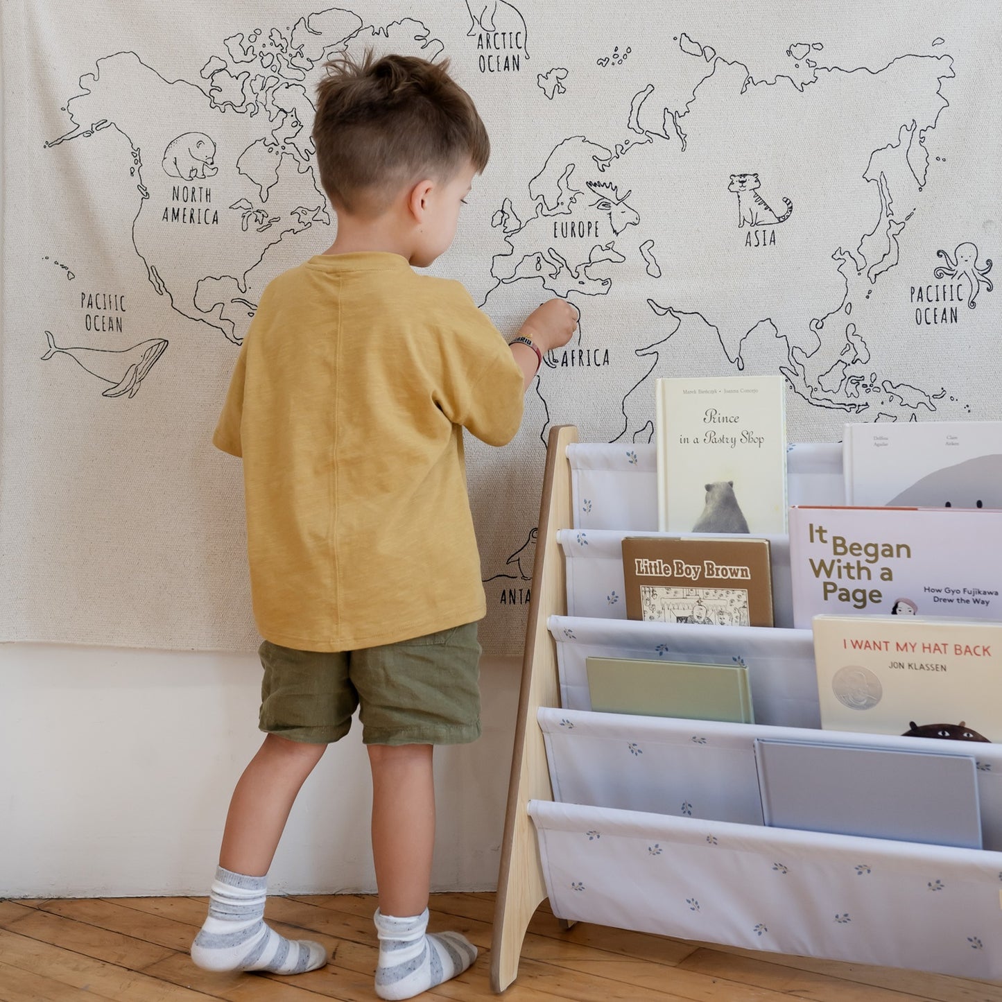 mist blueberry recycled fabric book rack