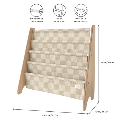 checkerboard beige recycled fabric book rack