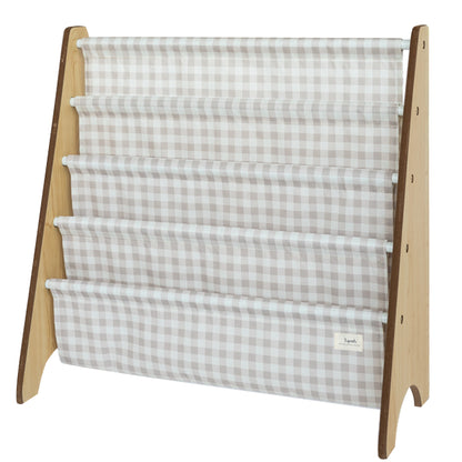 beige gingham recycled fabric book rack