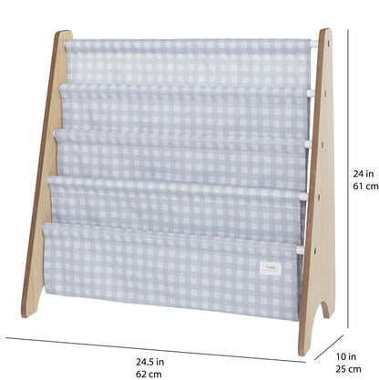 blue gingham recycled fabric book rack