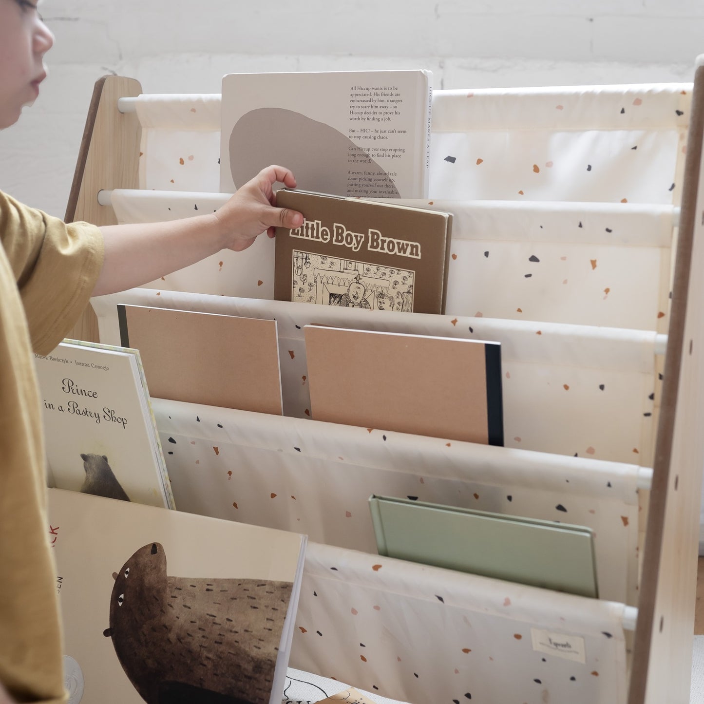 ivory blueberry recycled fabric book rack