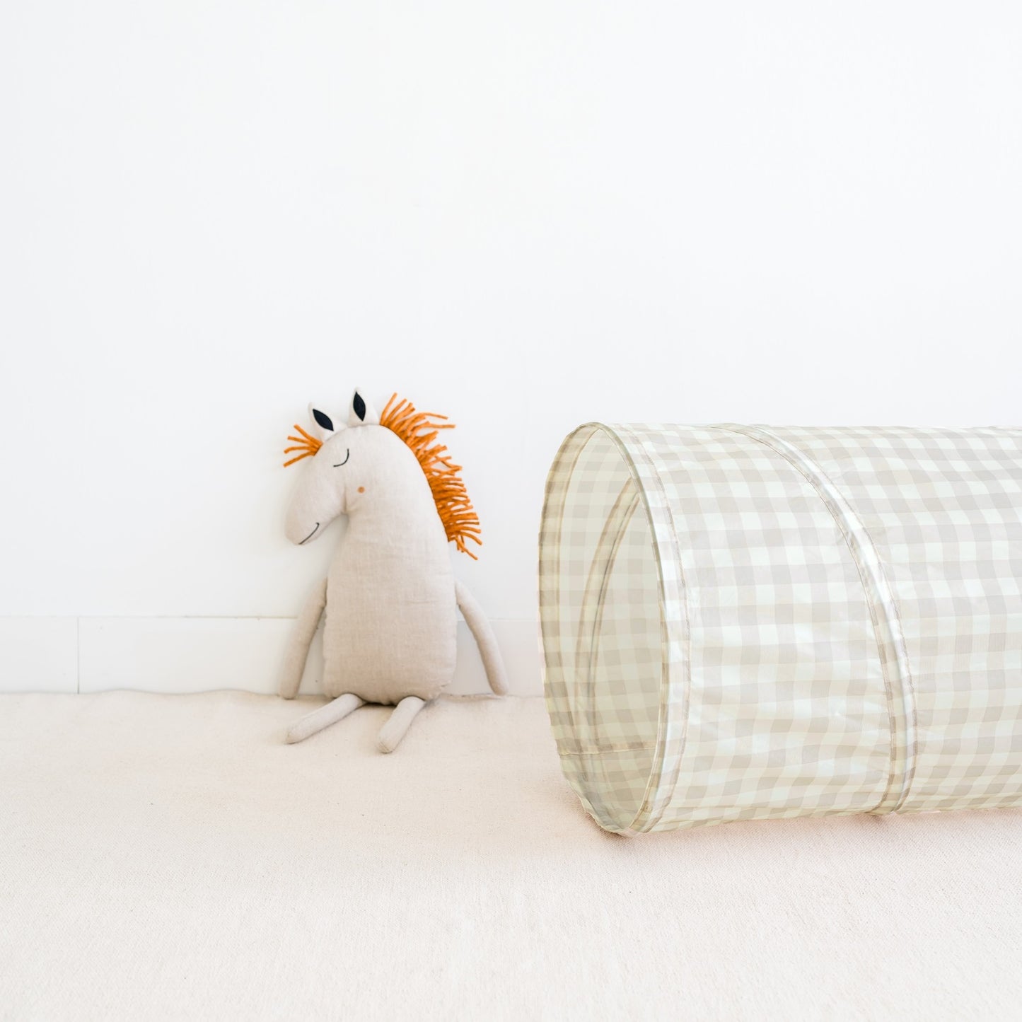 gingham beige recycled fabric play tunnel