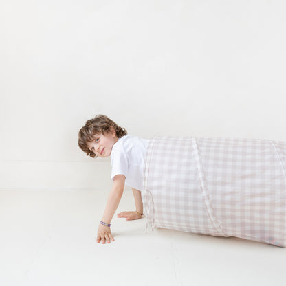 gingham beige recycled fabric play tunnel