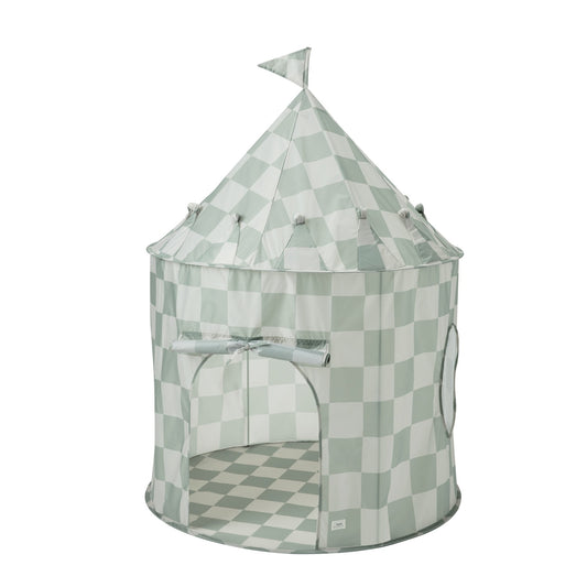 checkerboard green recycled fabric play tent
