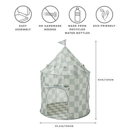 checkerboard green recycled fabric play tent
