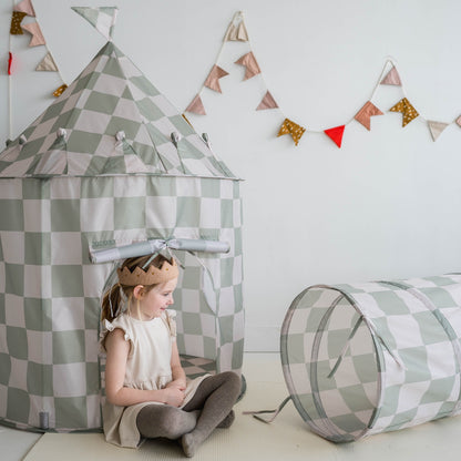 checkerboard green recycled fabric play tent