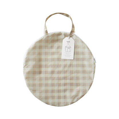 gingham beige recycled fabric play tent