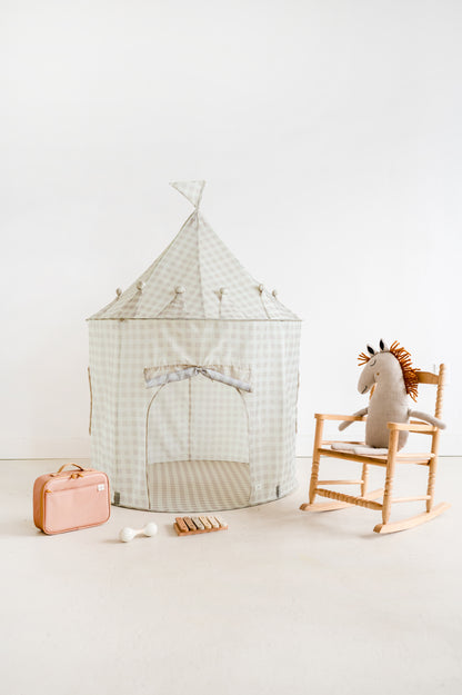 gingham beige recycled fabric play tent